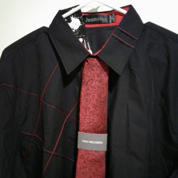 🌺 NWT Mens Jeansian Black/Red Fashion Shirt - Picture 3 of 7